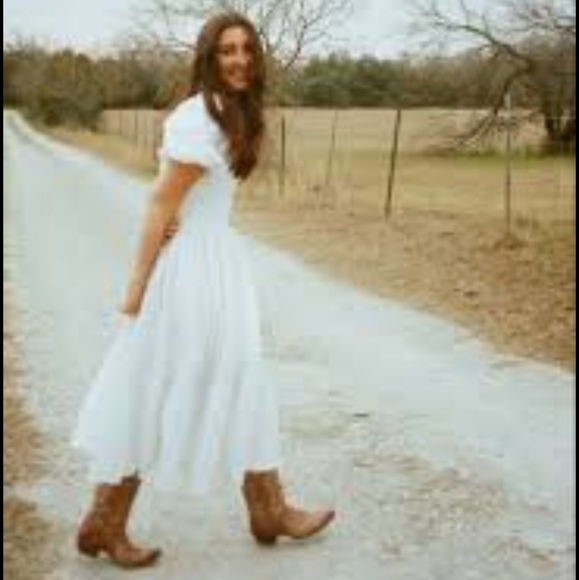Unbranded Dresses & Skirts - Coastal Cowgirl Tiered Romantic Boho Flowy Puff Sleeve Smocked Waist Maxi Dress